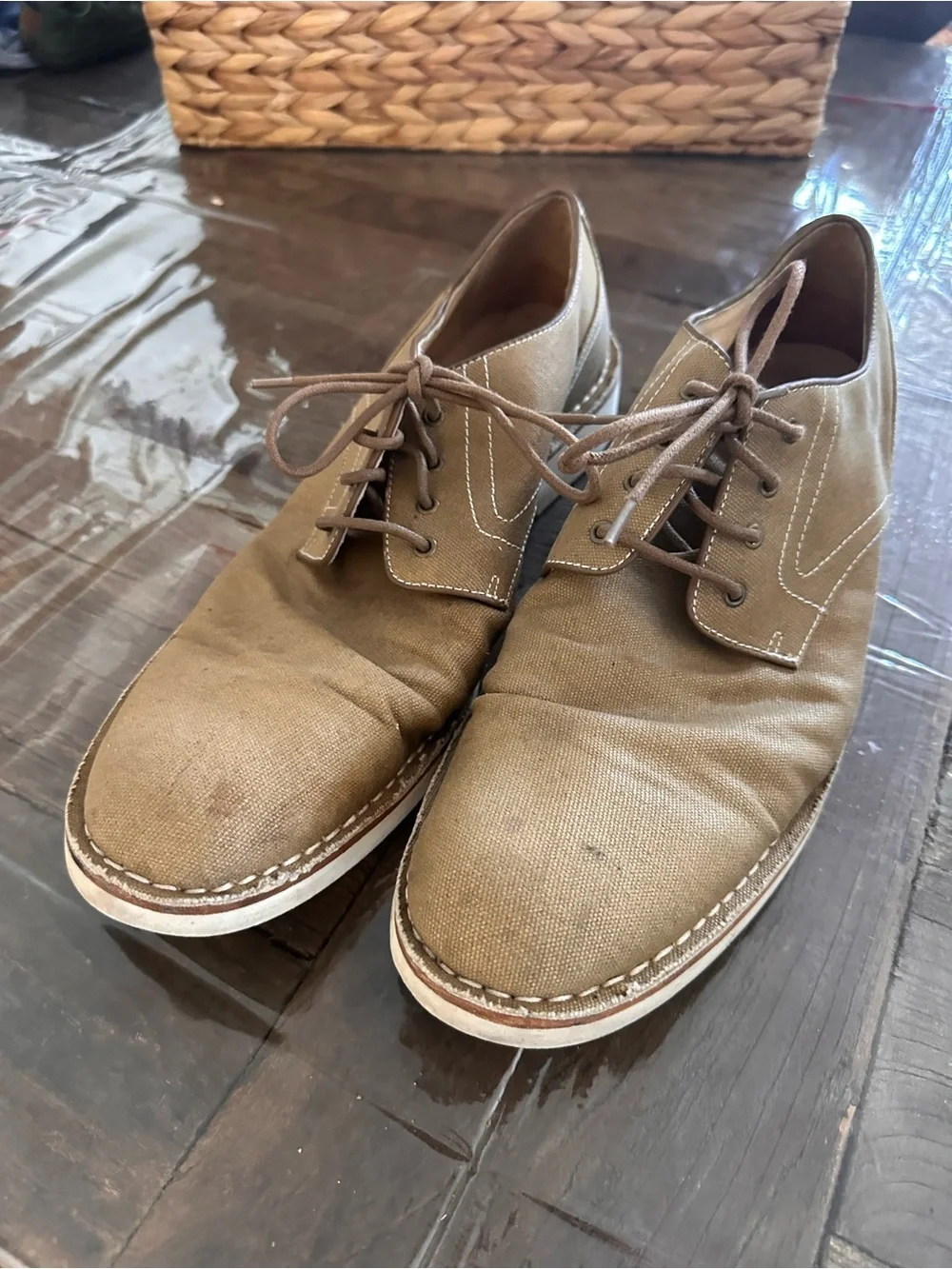 John Varvatos Men’s Tan Canvas Derby Shoes